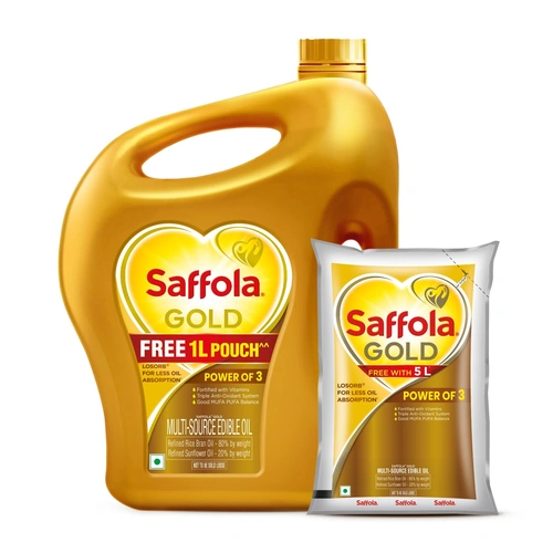 Saffola Gold Oil Jar 5 L + 1 Ltr Pouch Free