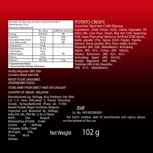 Pringles Red Hot Chilli Flavour Can 102 G