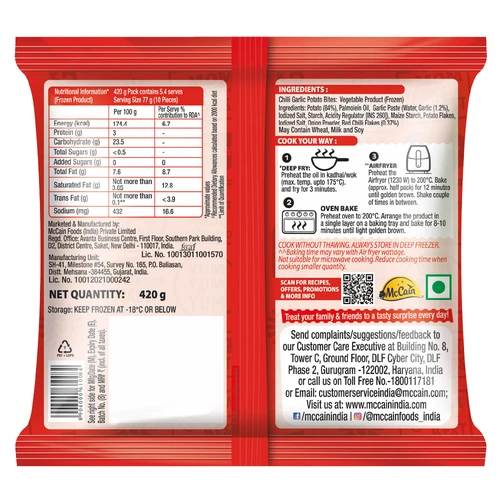 Mccain Chilli Garlic Potato Bites 420 G