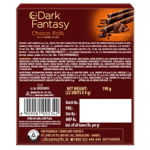 ITC SUNFEAST DARK FANTASY CHOCOROLLS 198 G