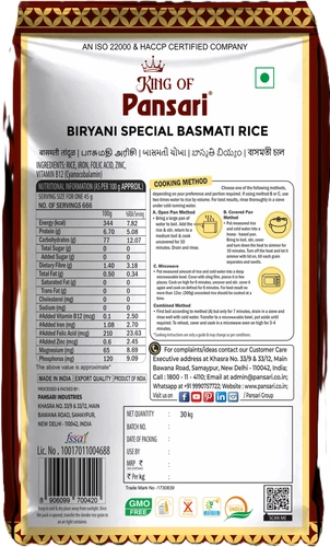 King Of Pansari Biryani Special Basmati Rice 30 Kg