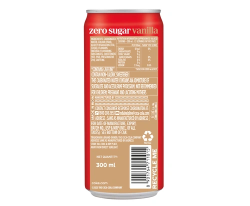 Coke Zero Sugar Vanila Can 300 Ml Pk24