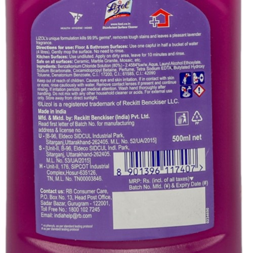 Lizol Lavender Disinfectant Floor Cleaner 500 Ml